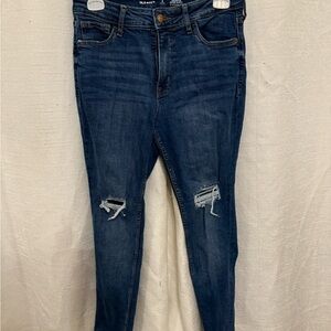 Old Navy Women's Dark Blue Distressed Skinny Jeans